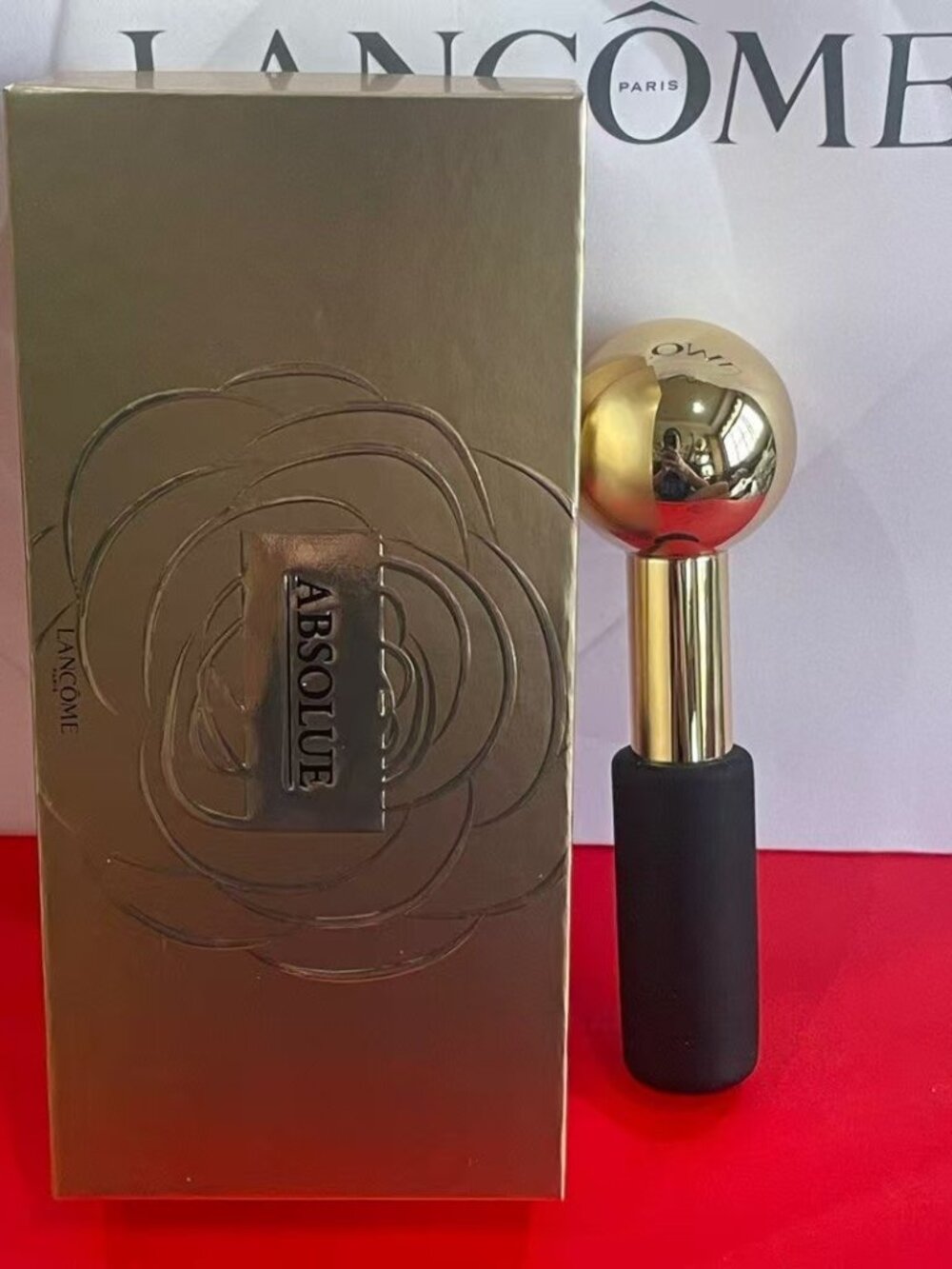 Lancome Absolue Gold Toned Face Cooling Globe Metal Massage Tool Massager New
